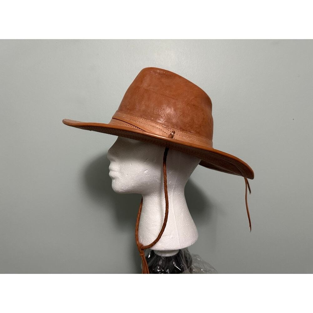 Vintage coated leather wide brim safari hat hat